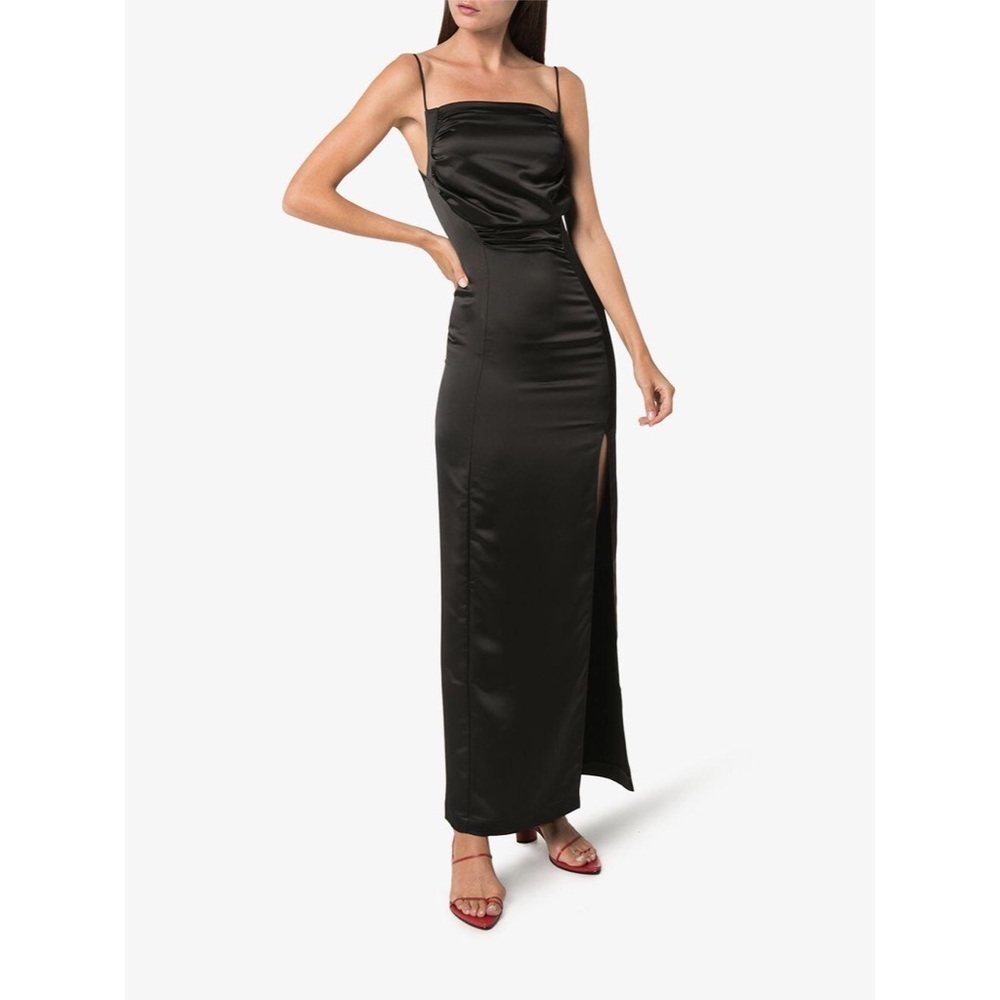 MATERIEL Satin Gown Black Dress Long Straps Satin